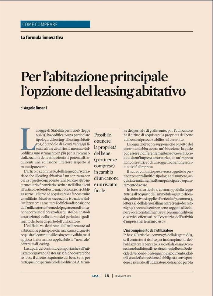 COMPRARE CASA - Con un contratto di leasing abitativo