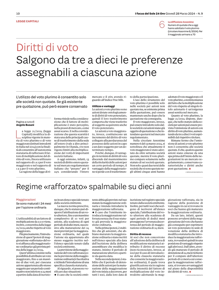 SOCIETA' - Nuove regole per voto plurimo e voto maggiorato