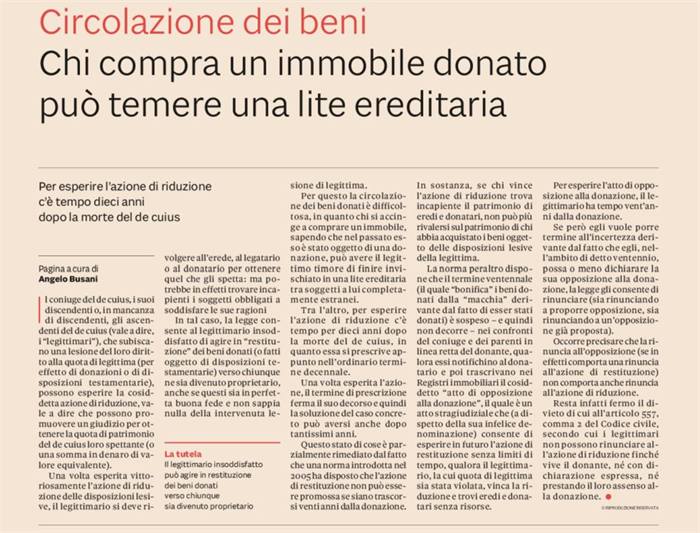 DONAZIONE DI IMMOBILE - Complicato rivenderlo