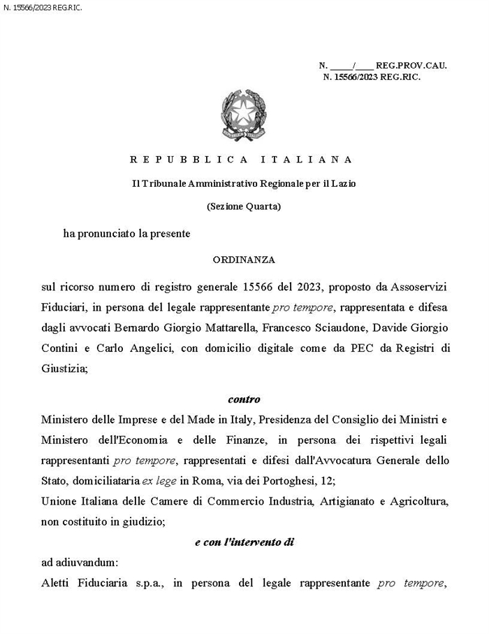 REGISTRO TITOLARI EFFETTIVI - Tar Lazio sospende il dm 29 settembre 2023