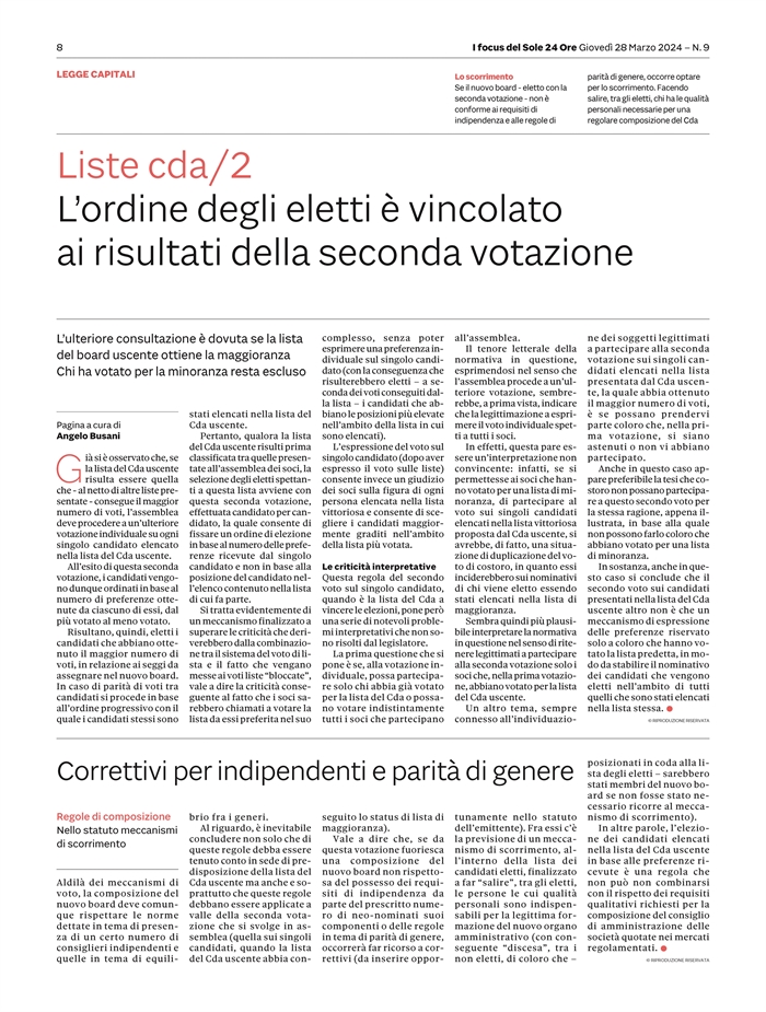 SOCIETA' QUOTATE - Modalità di votazione se c'è una lista presentata dal CdA uscente