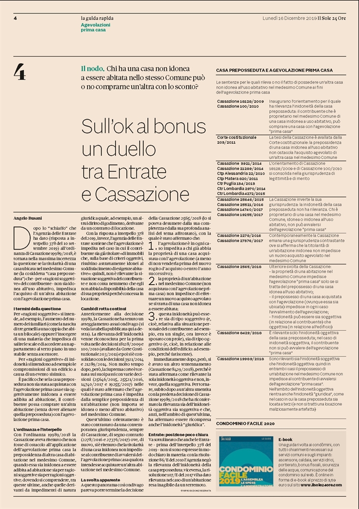 AGEVOLAZIONE PRIMA CASA - Il rebus della casa preposseduta inidonea