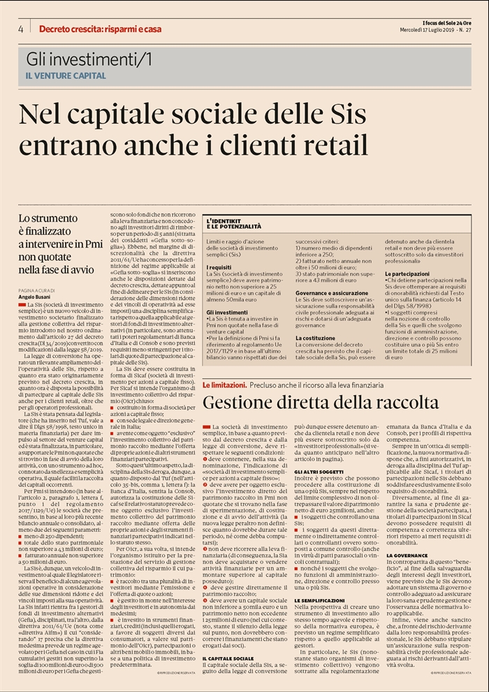 SOCIETA' - LE nuove Società di Investimento Semplice (SIS)