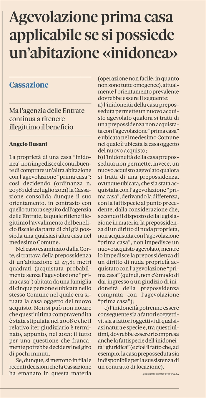 AGEVOLAZIONE PRIMA CASA - Se hai una casa inidonea, ne puoi comprare un'altra