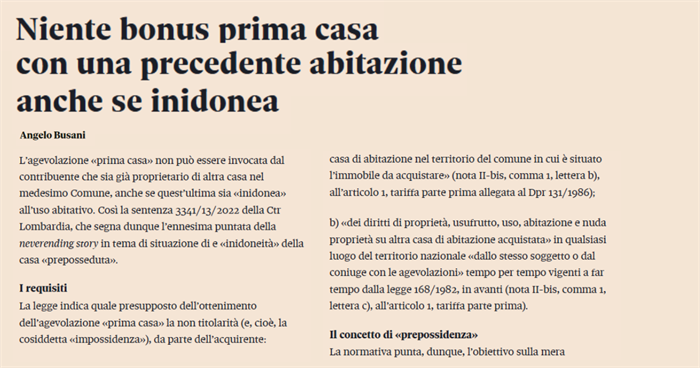 AGEVOLAZIONE PRIMA CASA - Il rebus dell'abitazione preposseduta inidonea