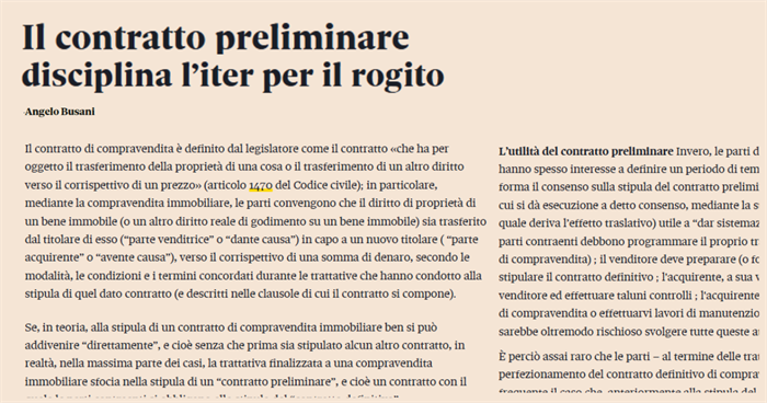 COMPRAVENDITA - Il contratto preliminare